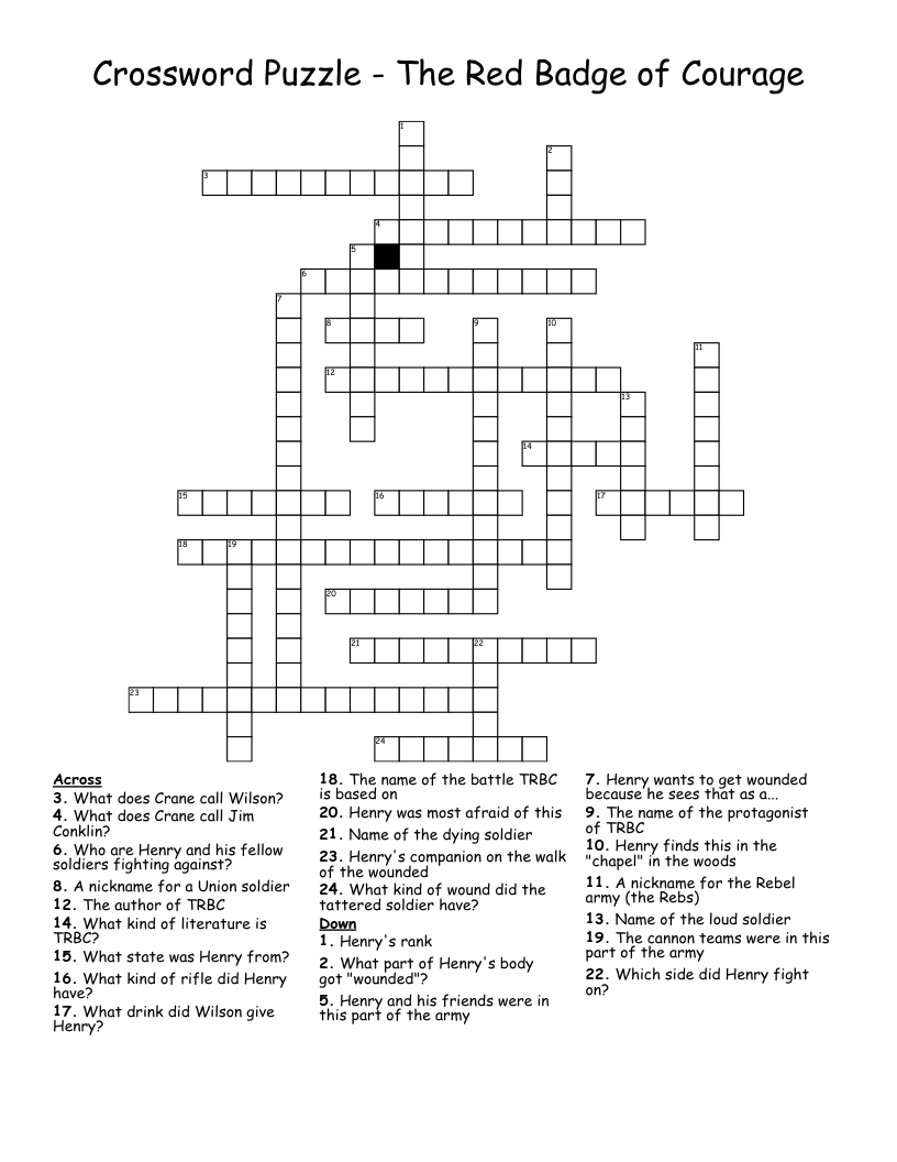 Crossword Puzzle - The Red Badge of Courage
