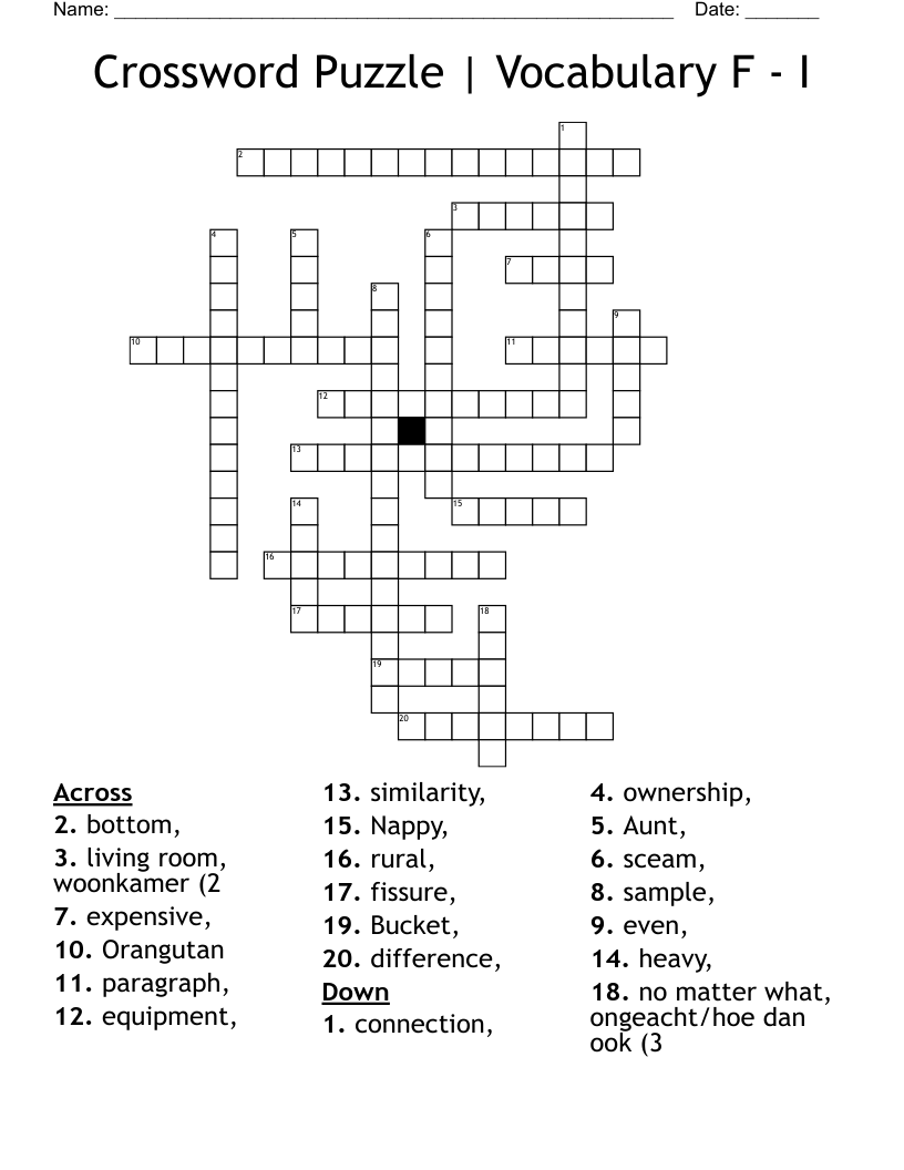 Crossword Puzzle | Vocabulary F - I