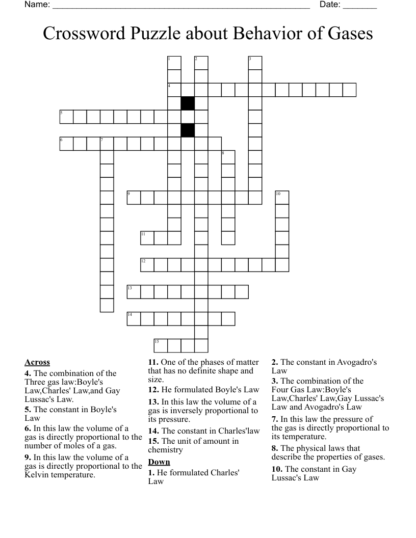 Crossword Puzzle about Behavior of Gases