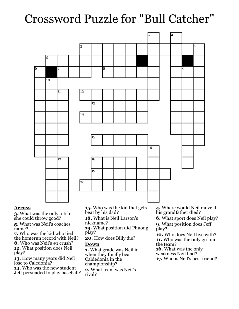 Crossword Puzzle for "Bull Catcher"