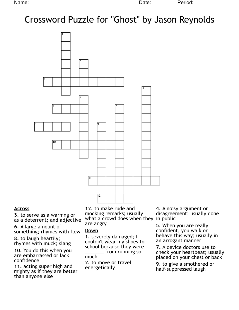 Crossword Puzzle for "Ghost" by Jason Reynolds