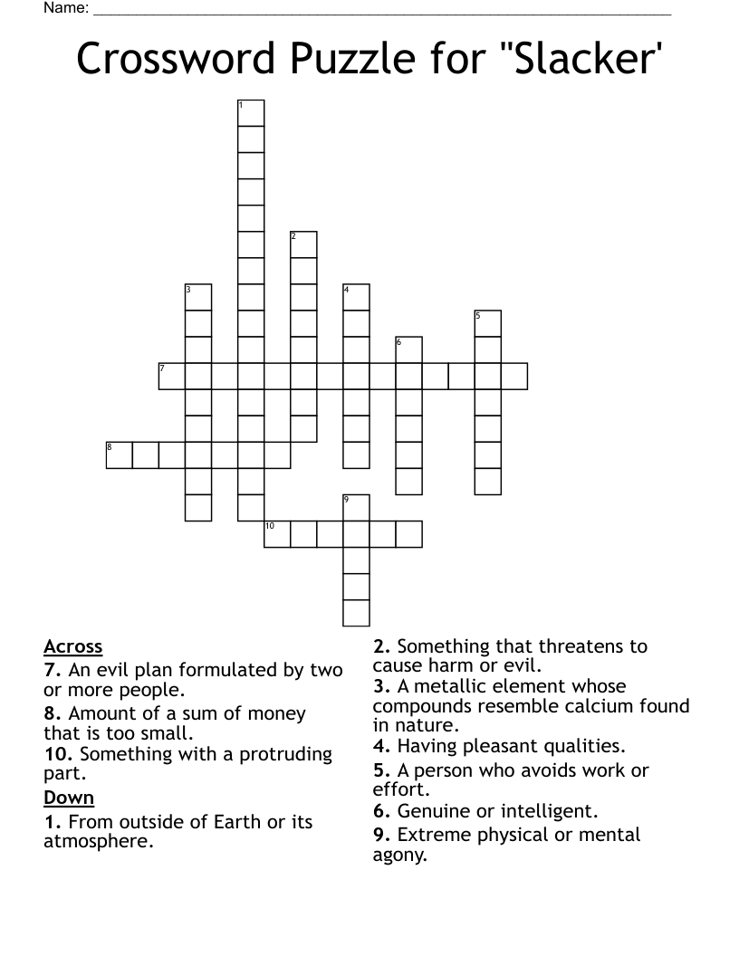 Crossword Puzzle for "Slacker'