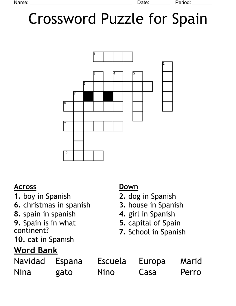 Crossword Puzzle for Spain