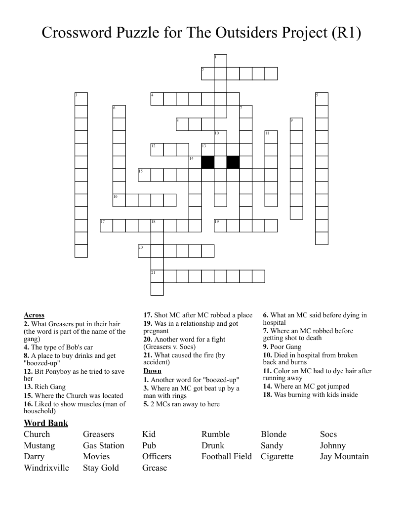 Crossword Puzzle for The Outsiders Project (R1)