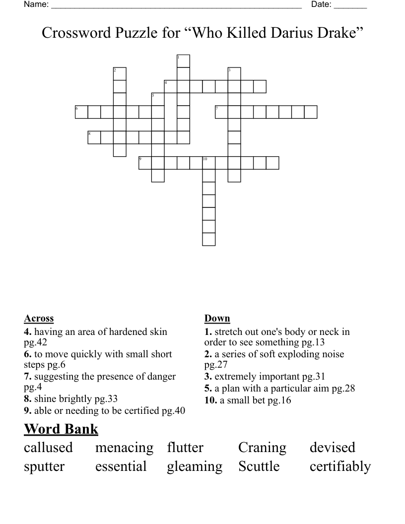 Crossword Puzzle for “Who Killed Darius Drake”