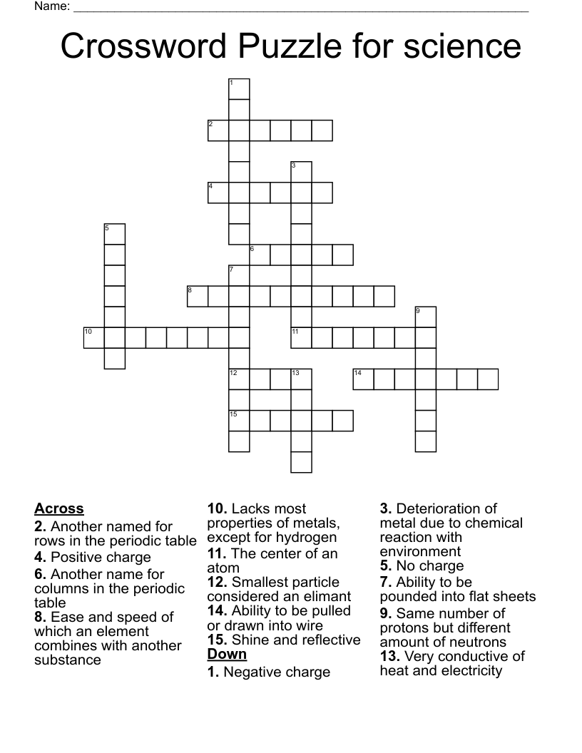 Crossword Puzzle for science