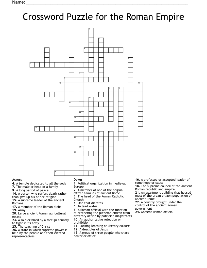 Crossword Puzzle for the Roman Empire 