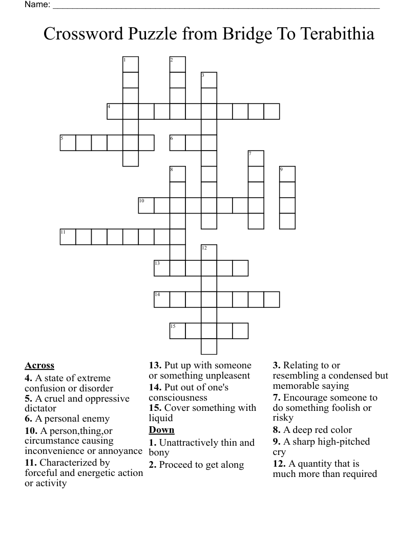Crossword Puzzle from Bridge To Terabithia