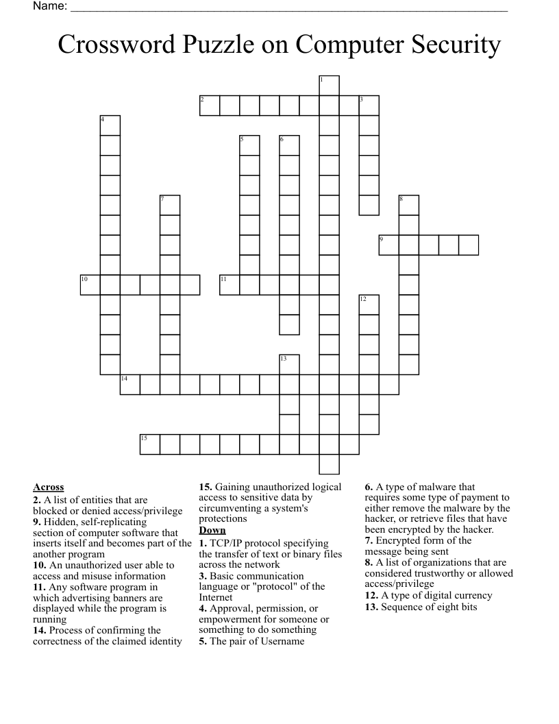 Crossword Puzzle on Computer Security