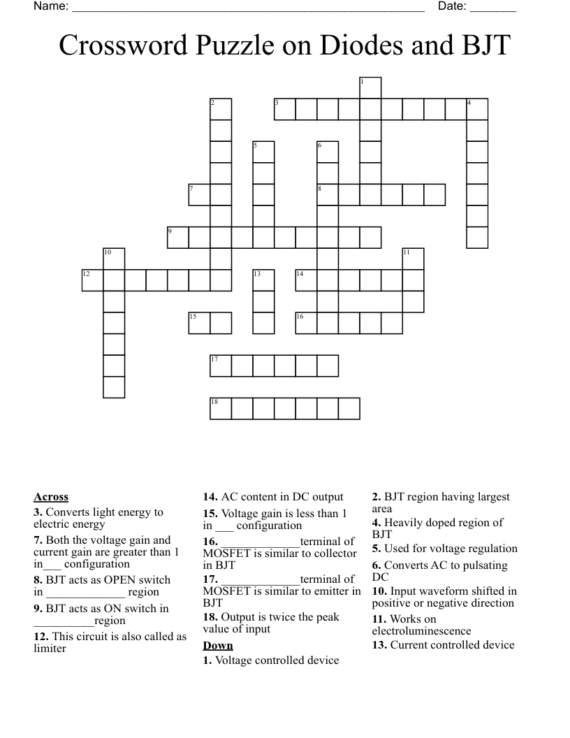 Crossword Puzzle on Diodes and BJT