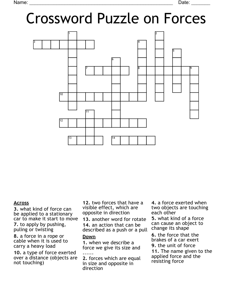 Crossword Puzzle on Forces 