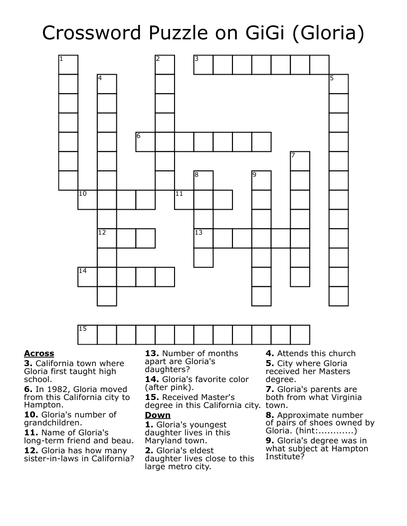 Crossword Puzzle on GiGi (Gloria)