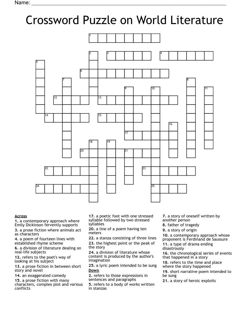 Crossword Puzzle on World Literature