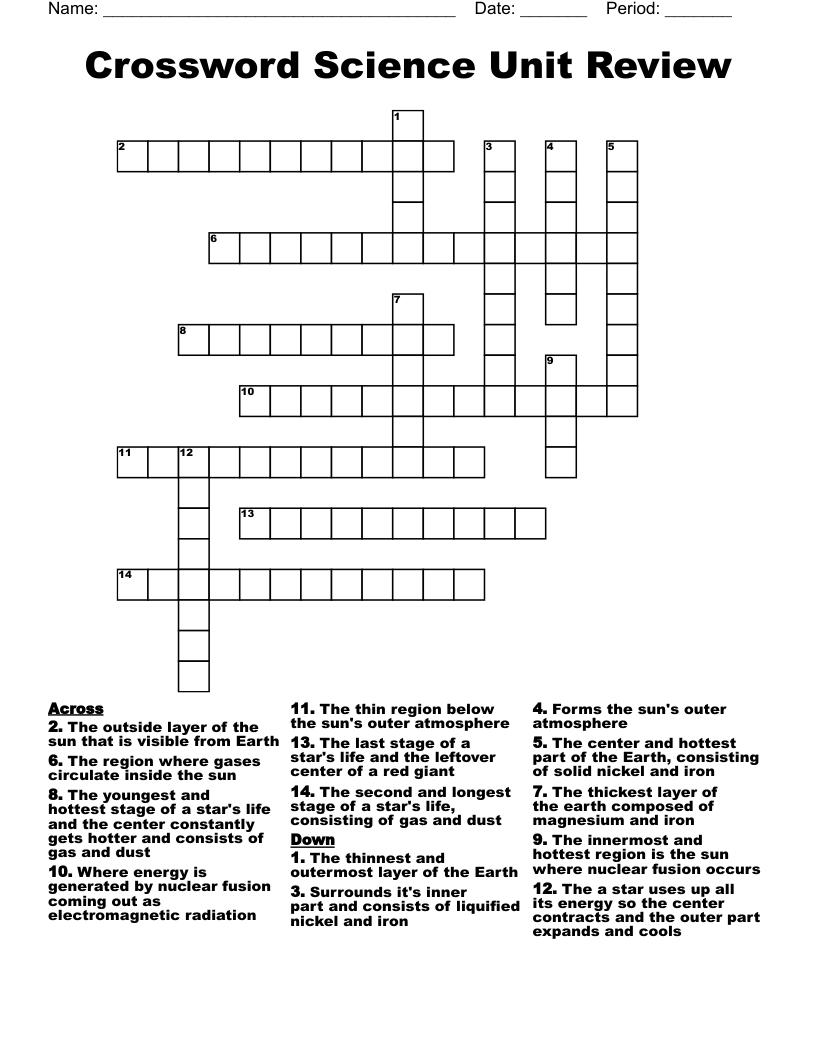 Crossword Science Unit Review