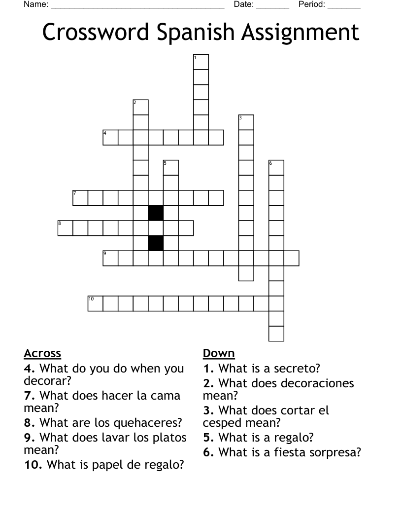 Crossword Spanish Assignment