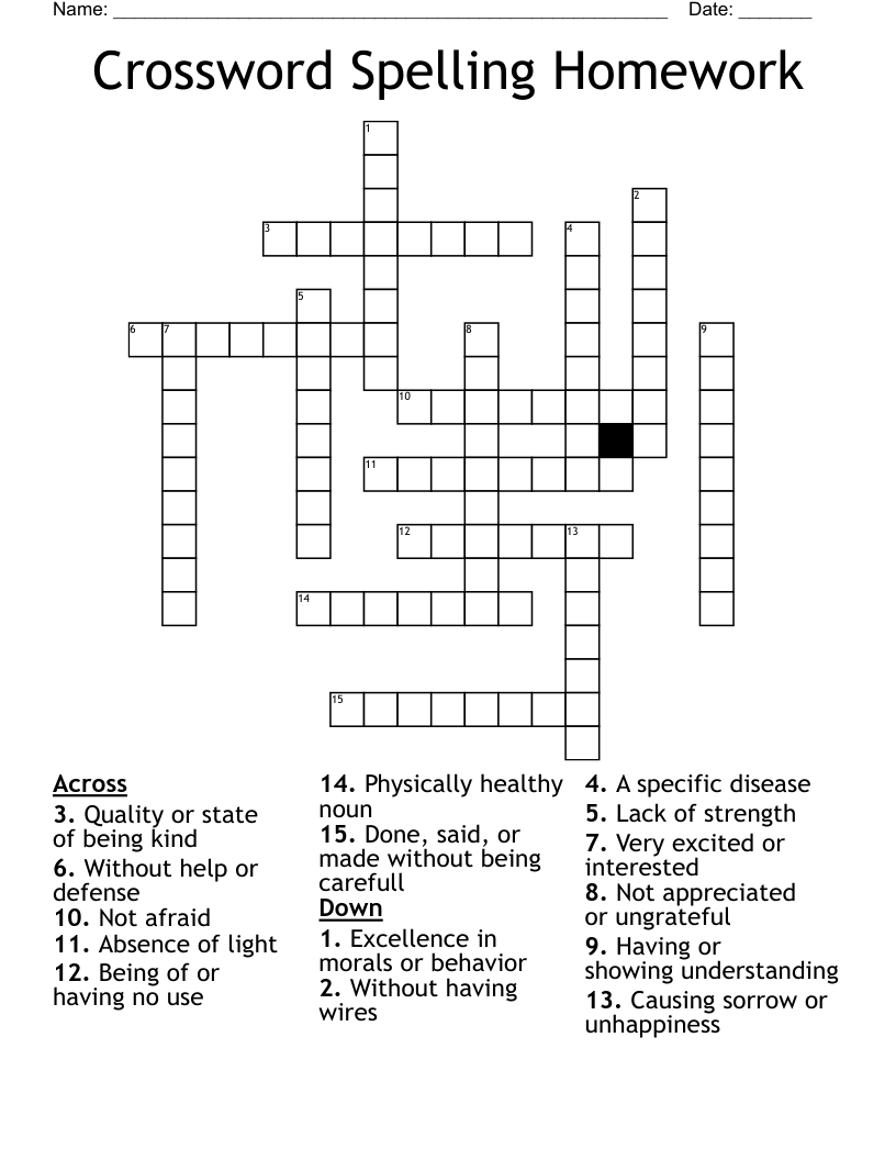 Crossword Spelling Homework