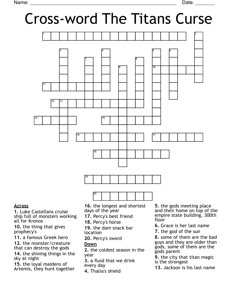 Cross-word The Titans Curse Crossword