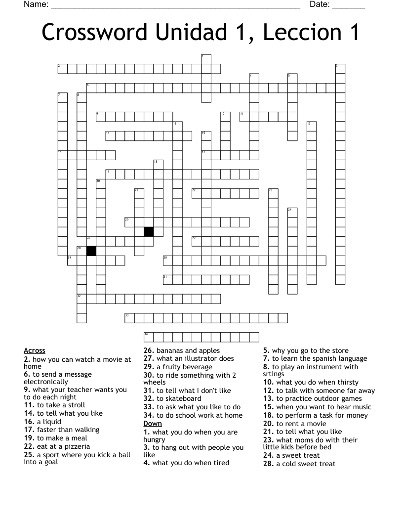 Crossword Unidad 1, Leccion 1