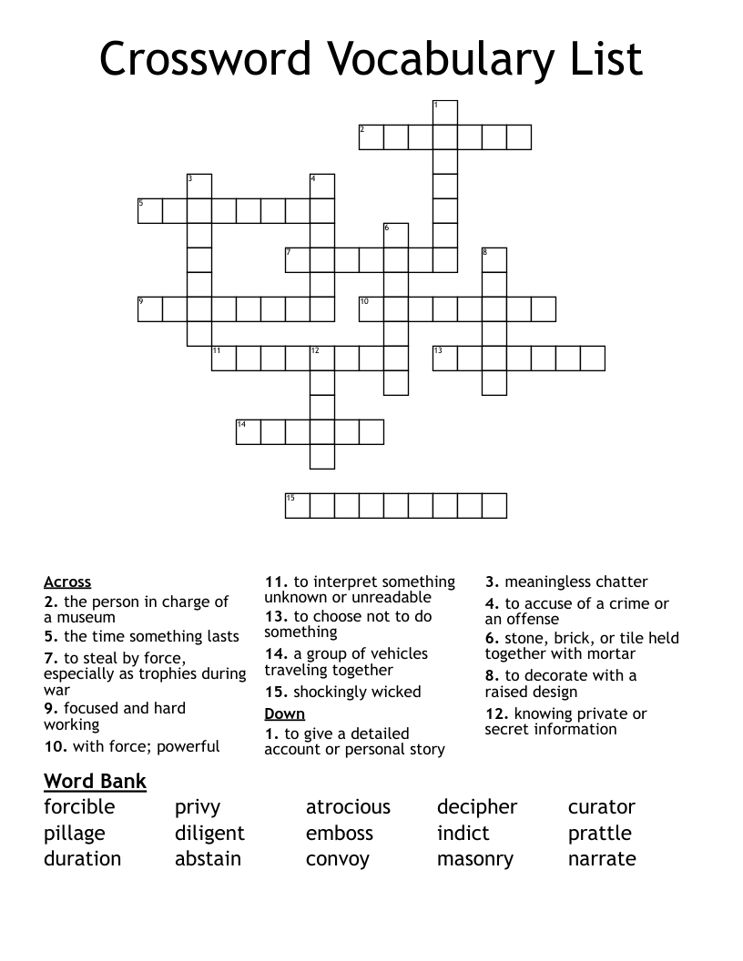 Crossword Vocabulary List