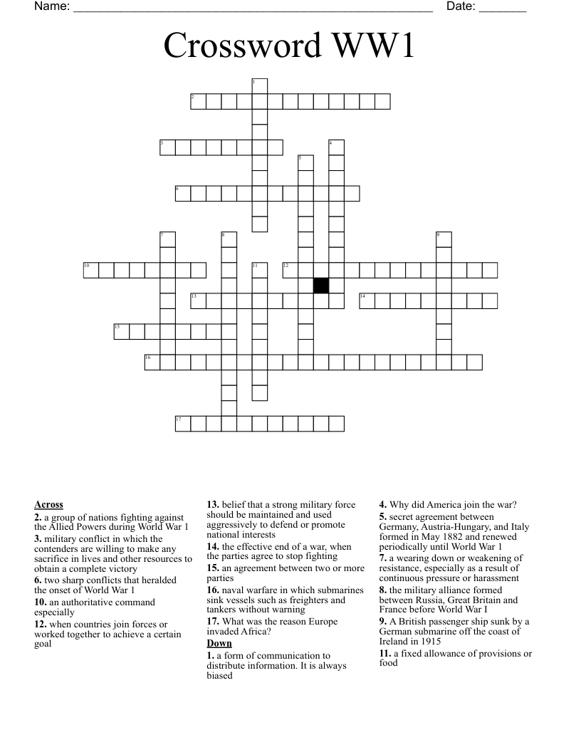 Crossword WW1