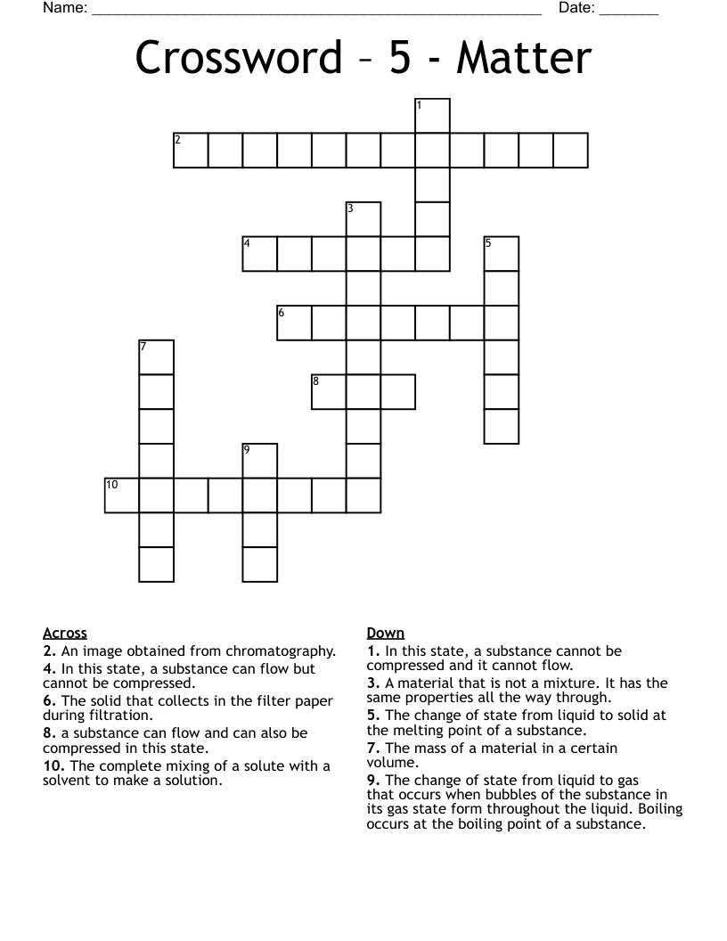 Crossword – 5 - Matter