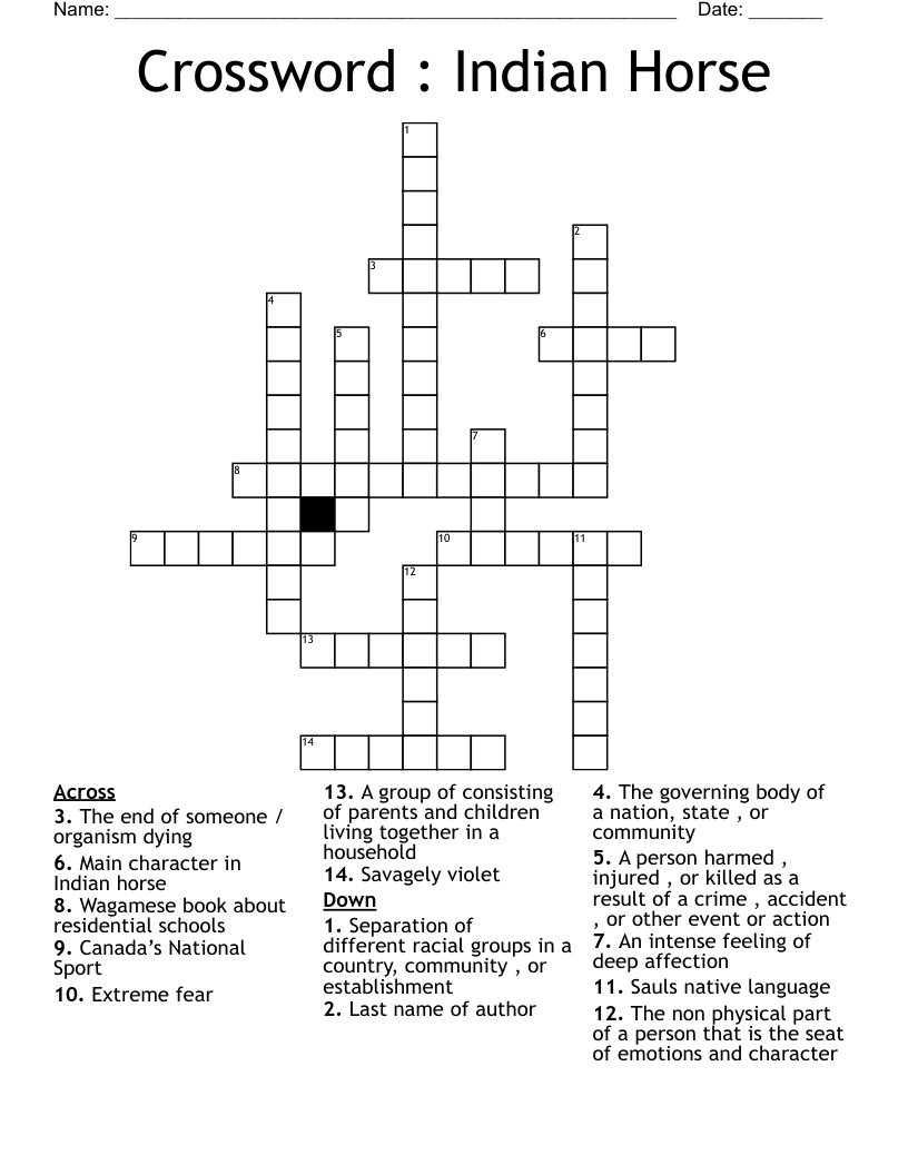 Crossword : Indian Horse