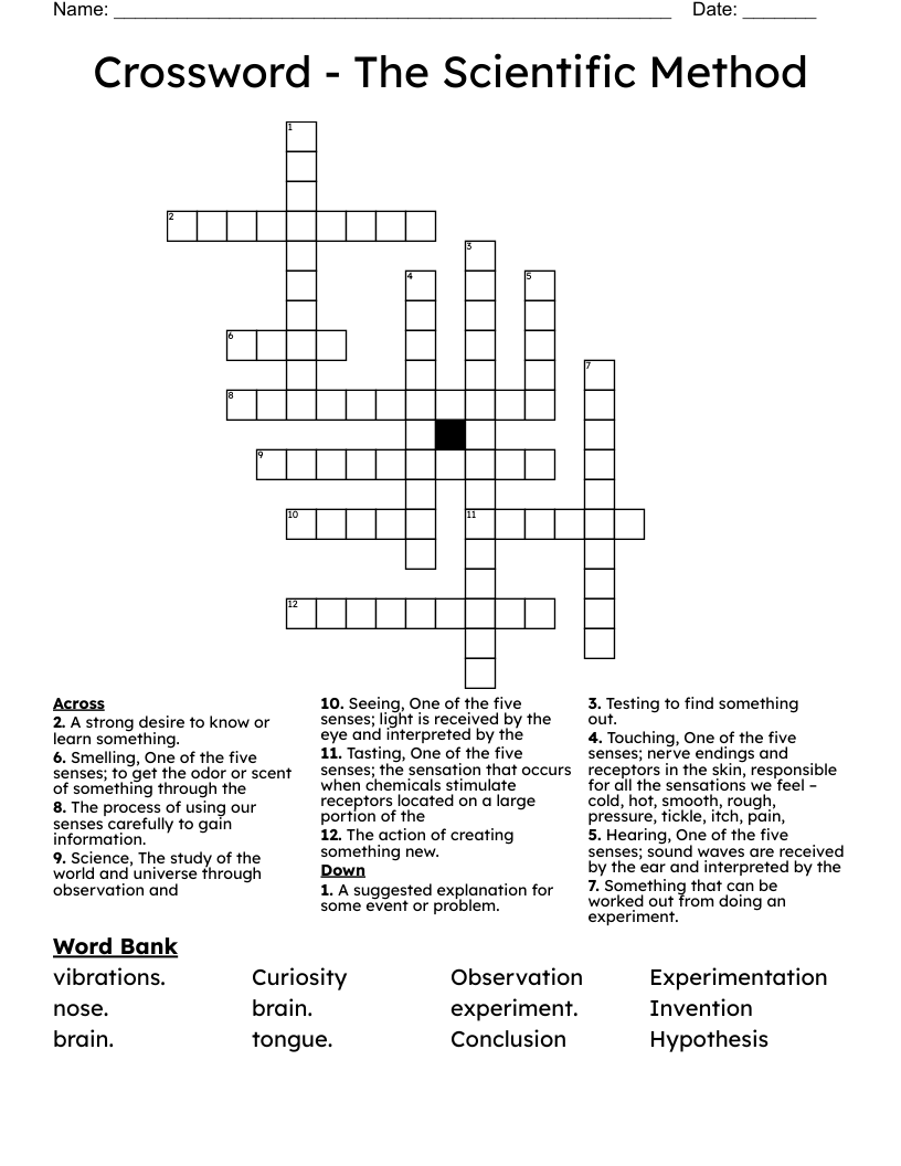Crossword - The Scientific Method