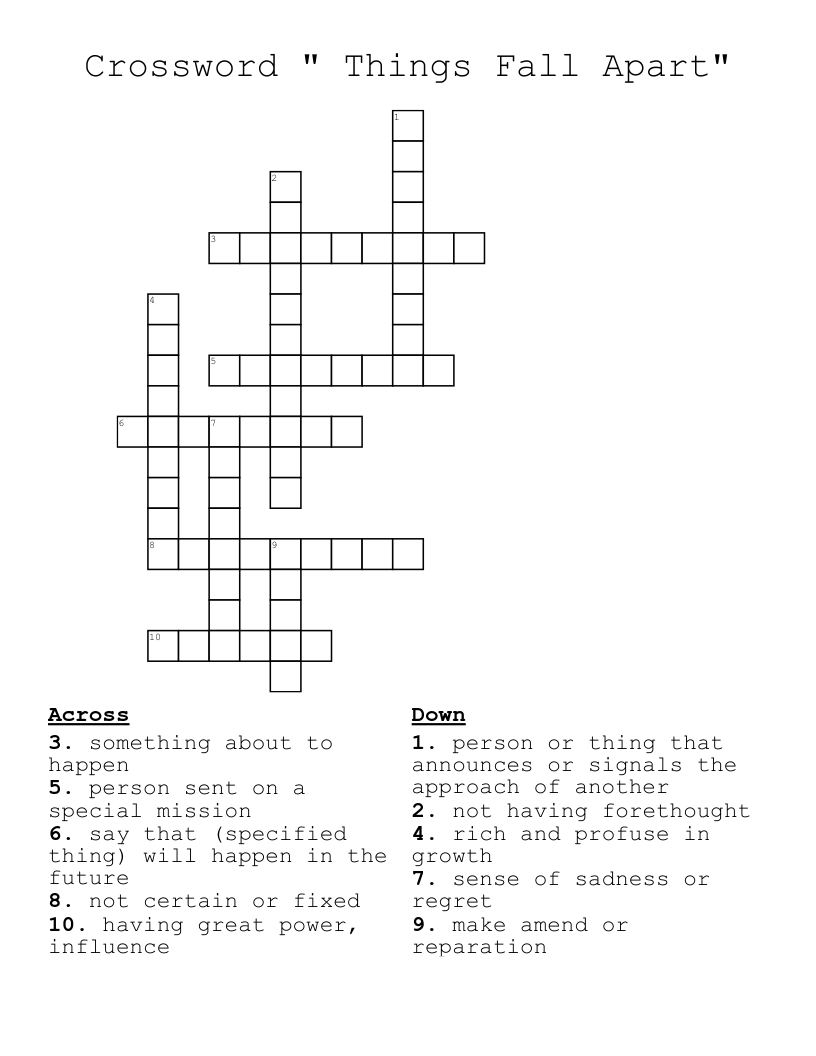 Crossword " Things Fall Apart"