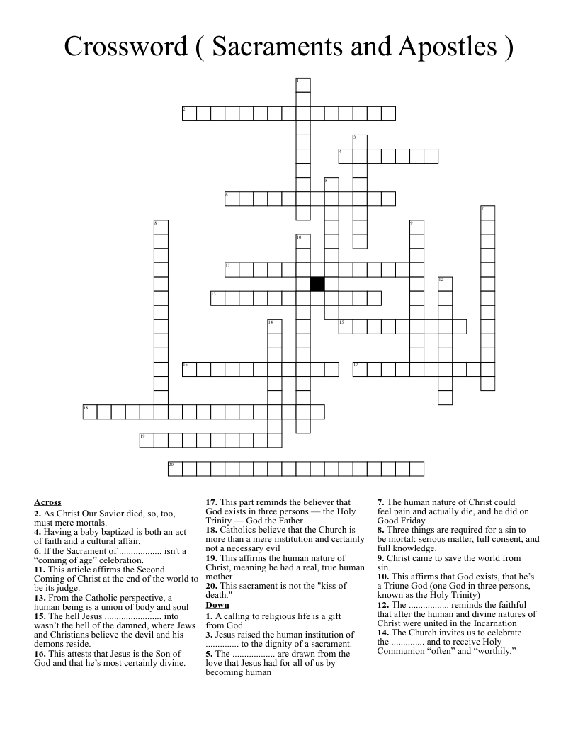 Crossword  ( Sacraments and Apostles )