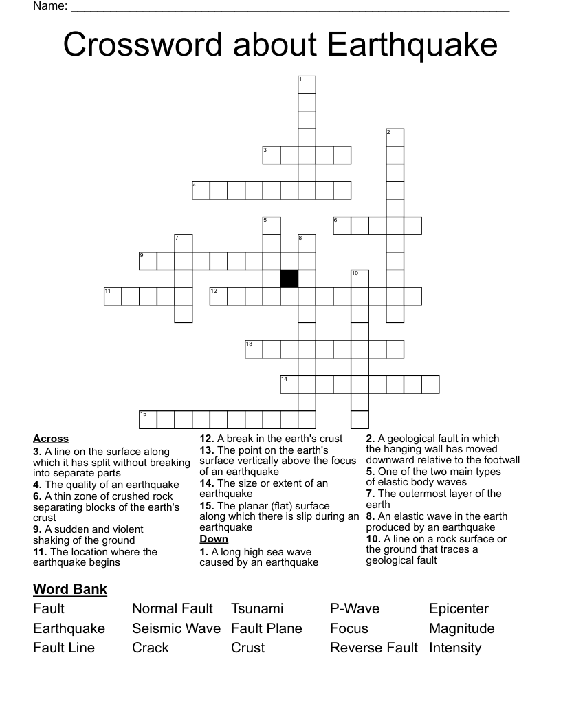 Crossword about Earthquake 