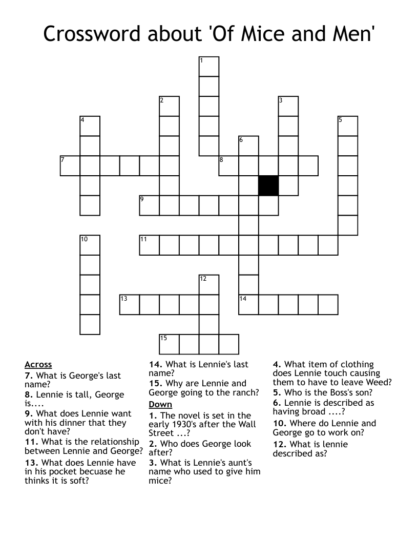 Crossword about 'Of Mice and Men'