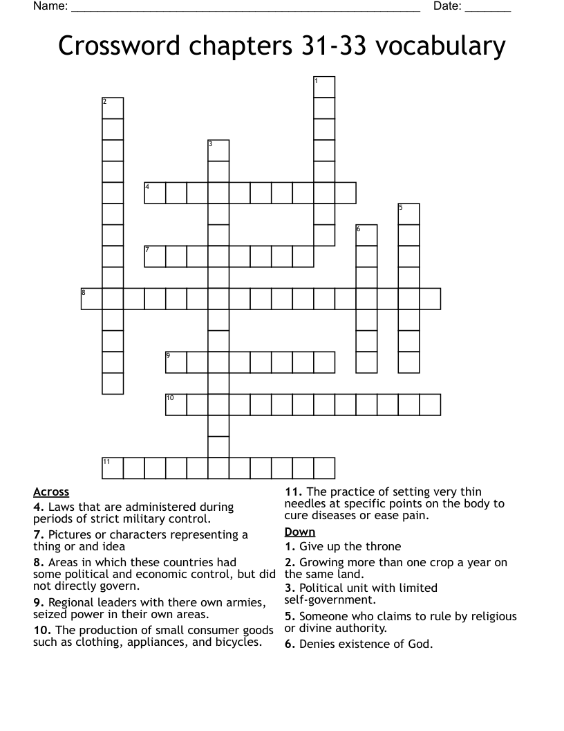 Crossword chapters 31-33 vocabulary