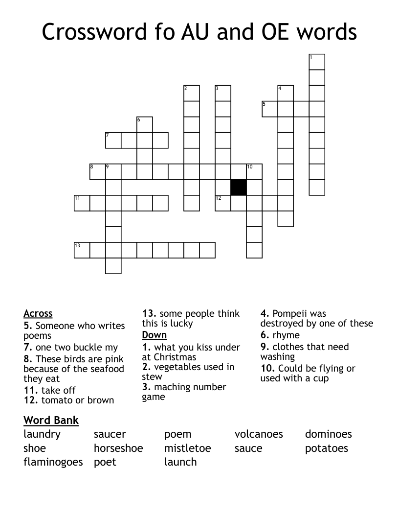 Crossword fo AU and OE words