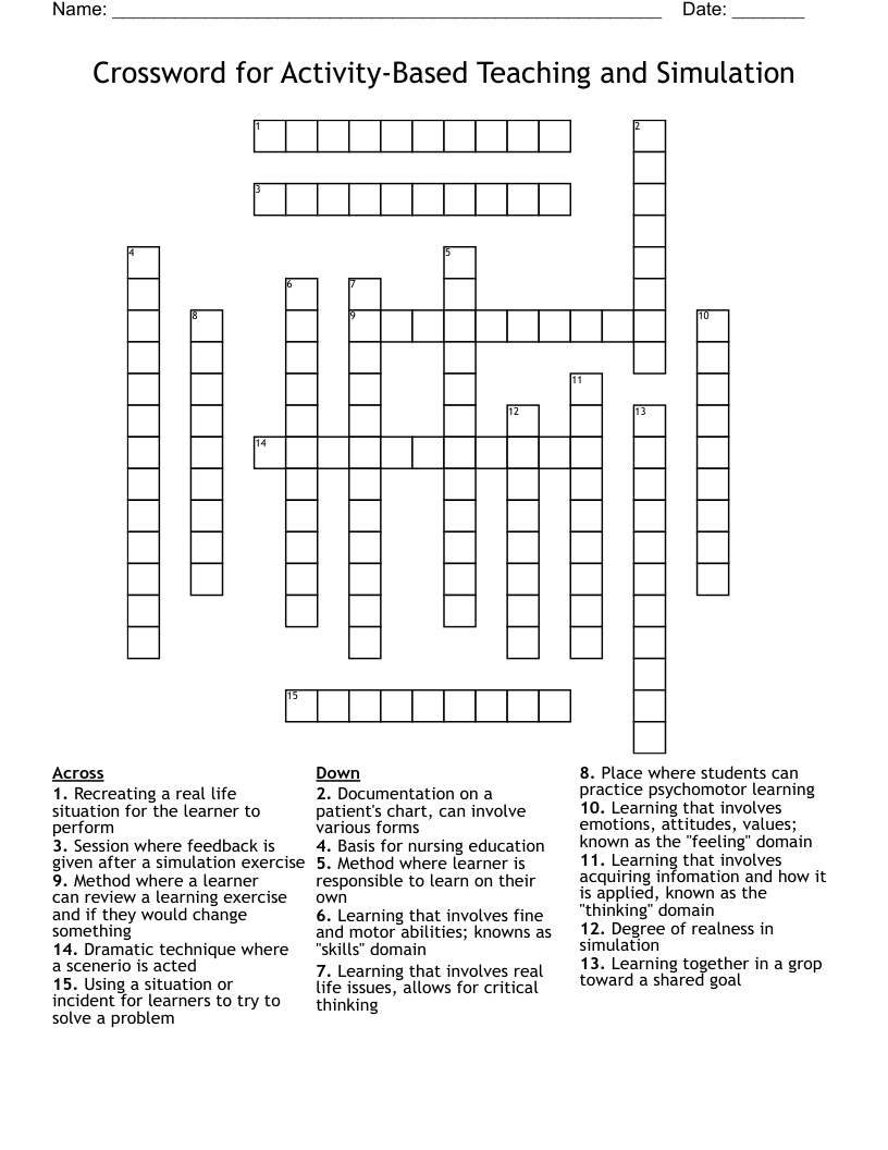 Crossword for Activity-Based Teaching and Simulation