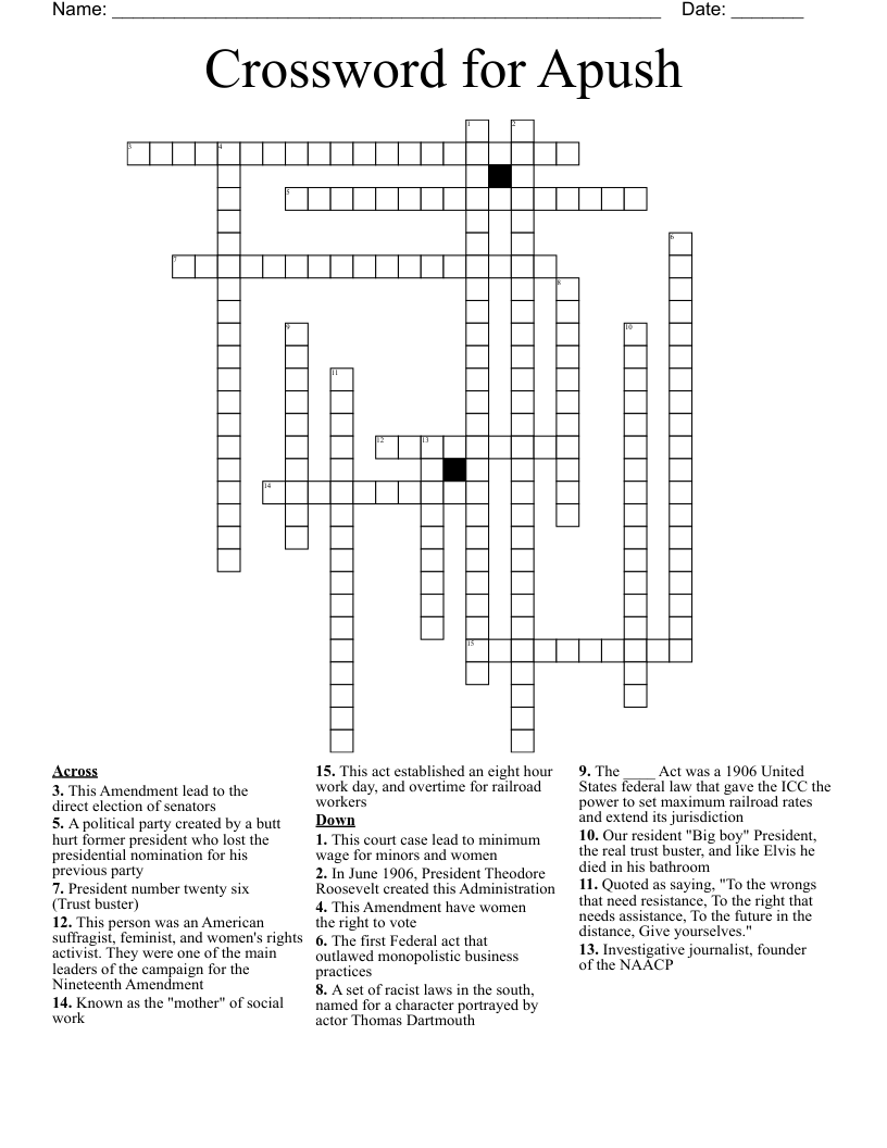 Crossword for Apush 