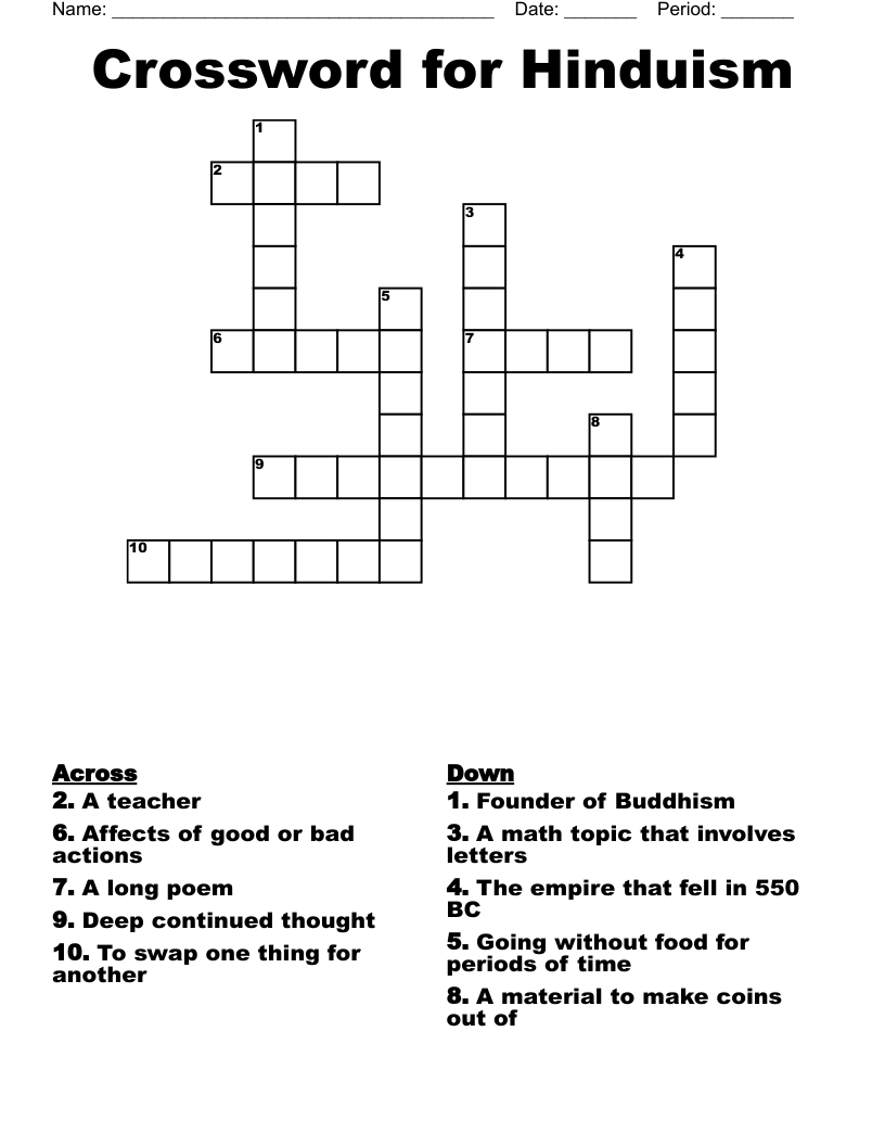 Crossword for Hinduism