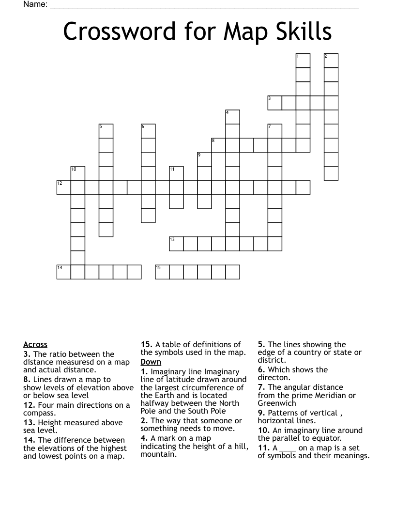 Crossword for Map Skills