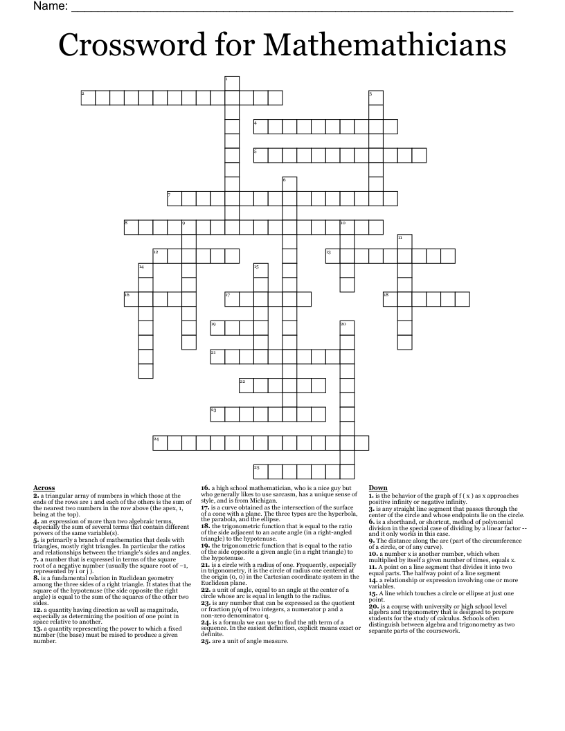 Crossword for Mathemathicians