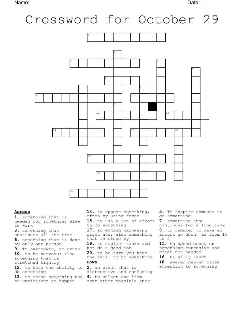Crossword for October 29