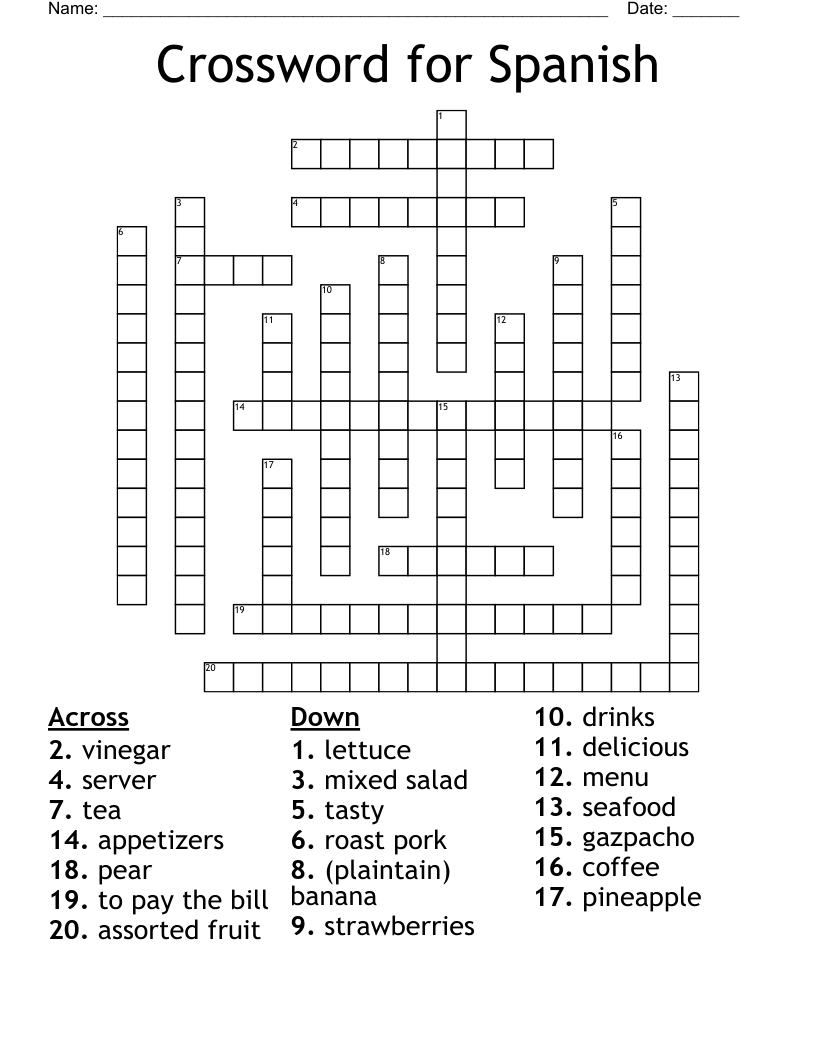 Crossword for Spanish