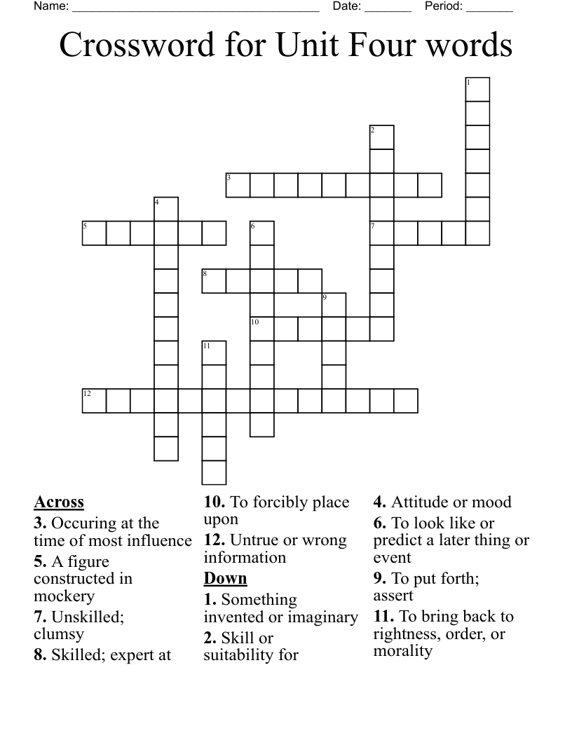 Crossword for Unit Four words