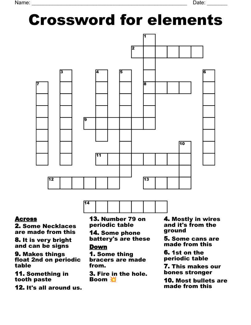 Crossword for elements 