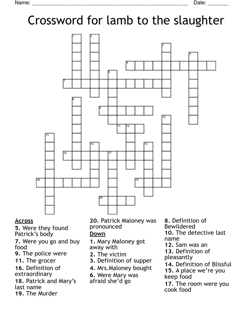 Crossword for lamb to the slaughter 