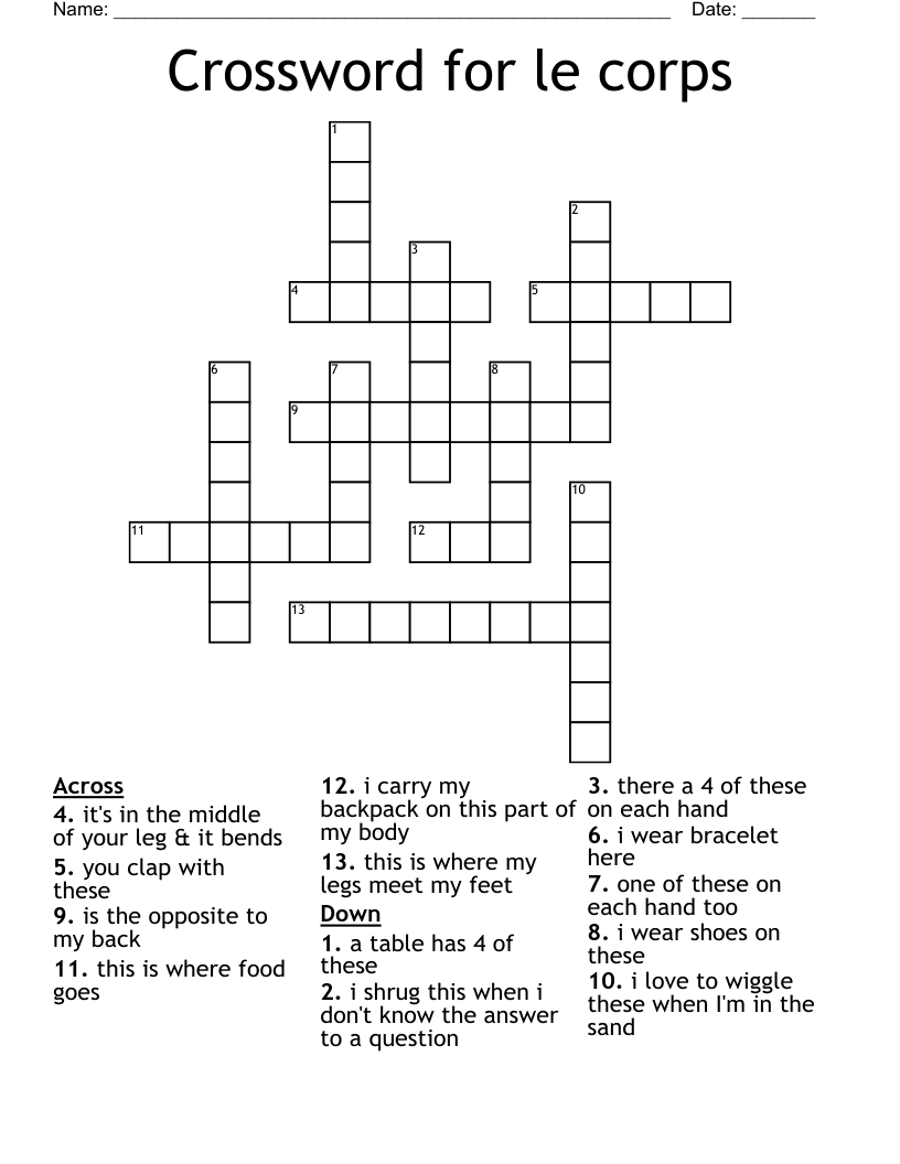 Crossword for le corps