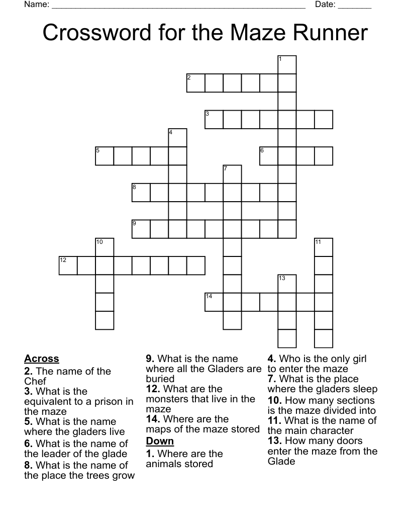 Crossword for the Maze Runner