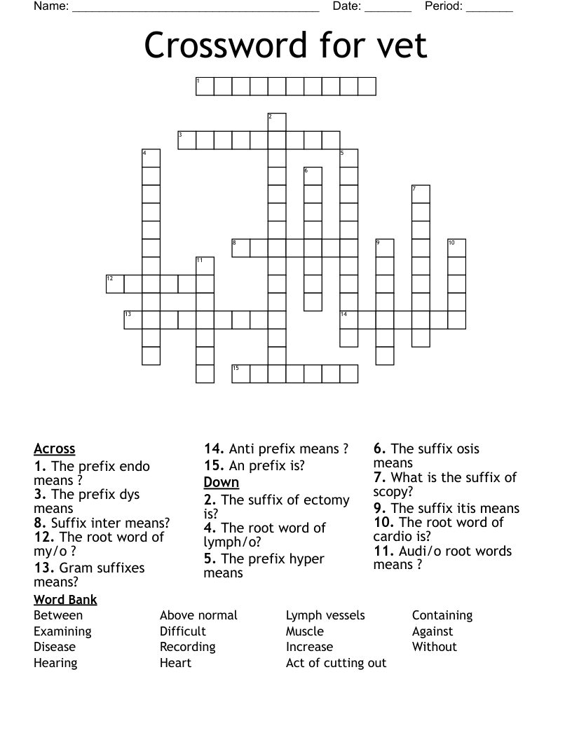 Crossword for vet 
