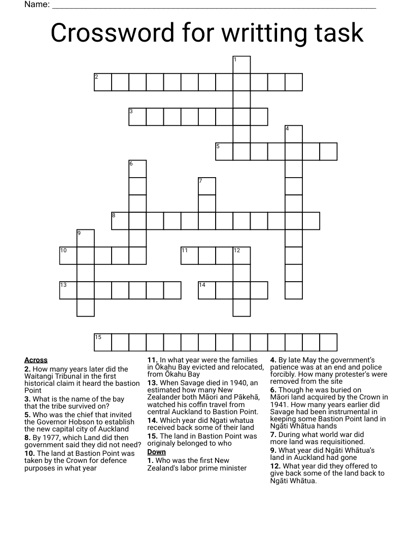 Crossword for writting task