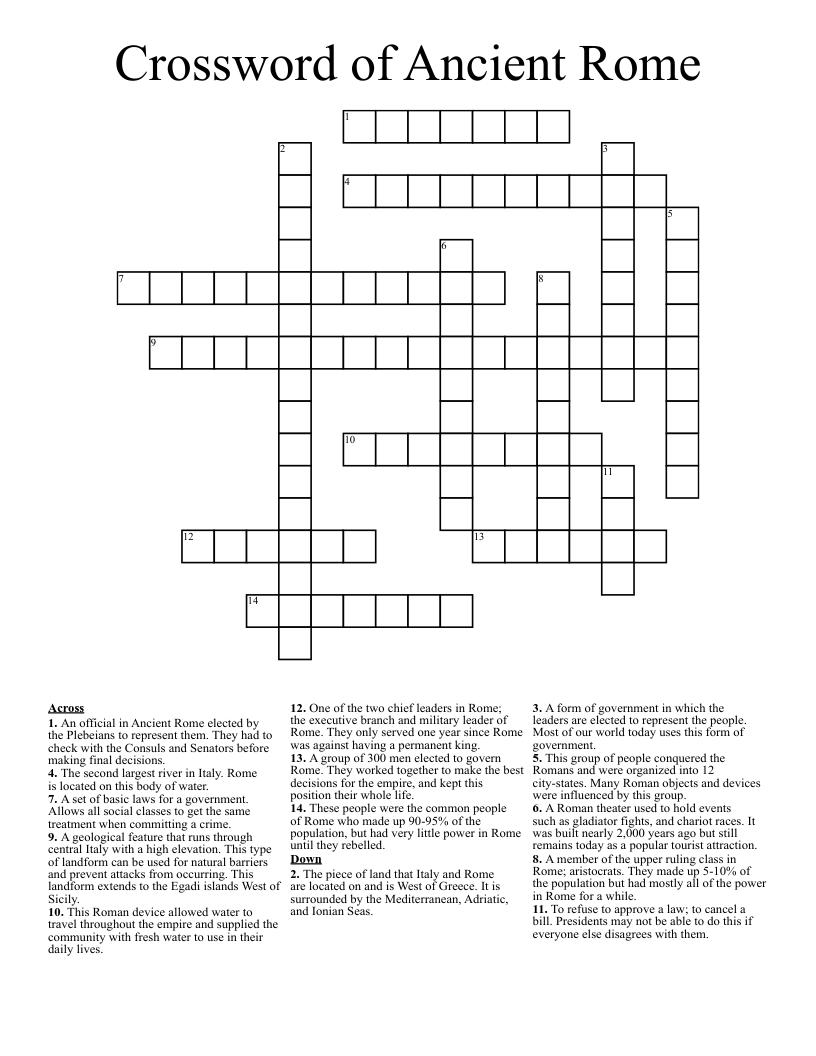Crossword of Ancient Rome