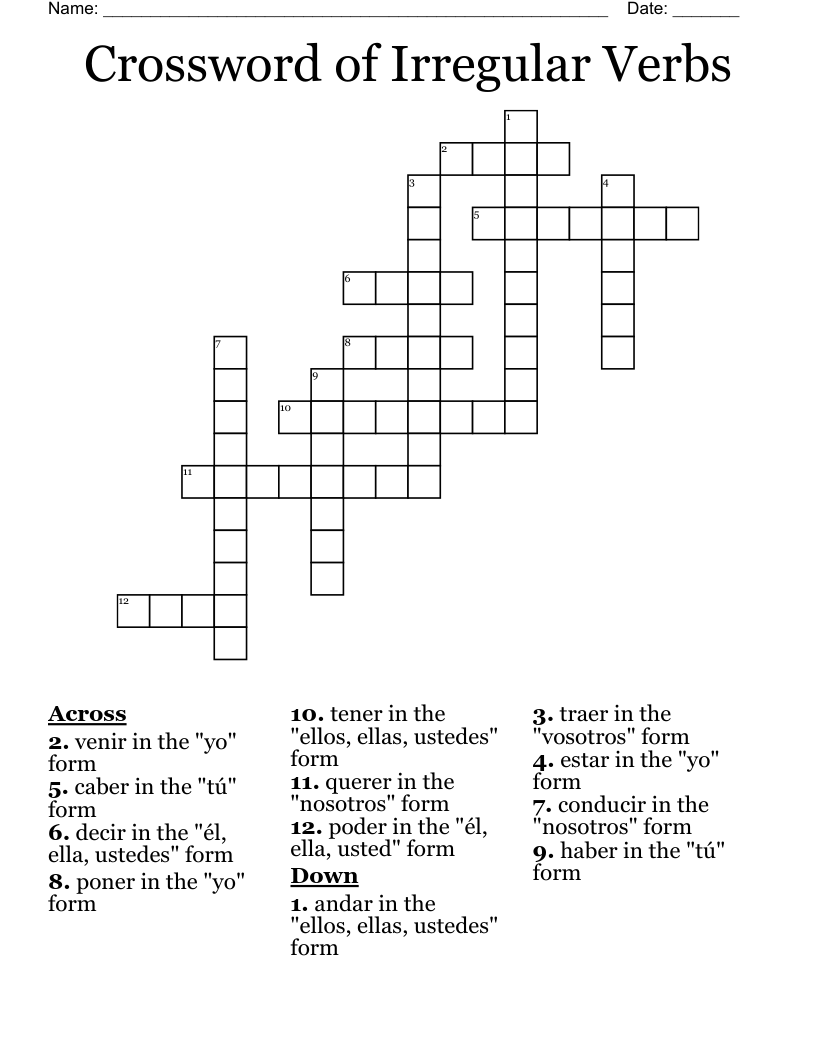 Crossword of Irregular Verbs