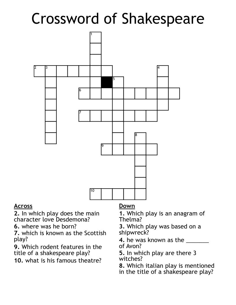 Crossword of Shakespeare